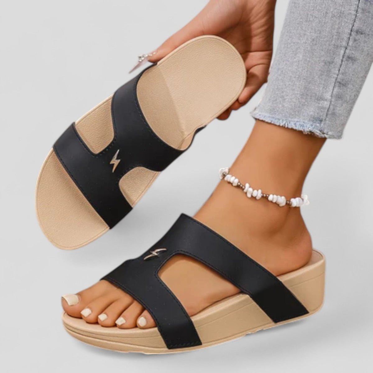 Janet Cut-Out Platform Slides in Black