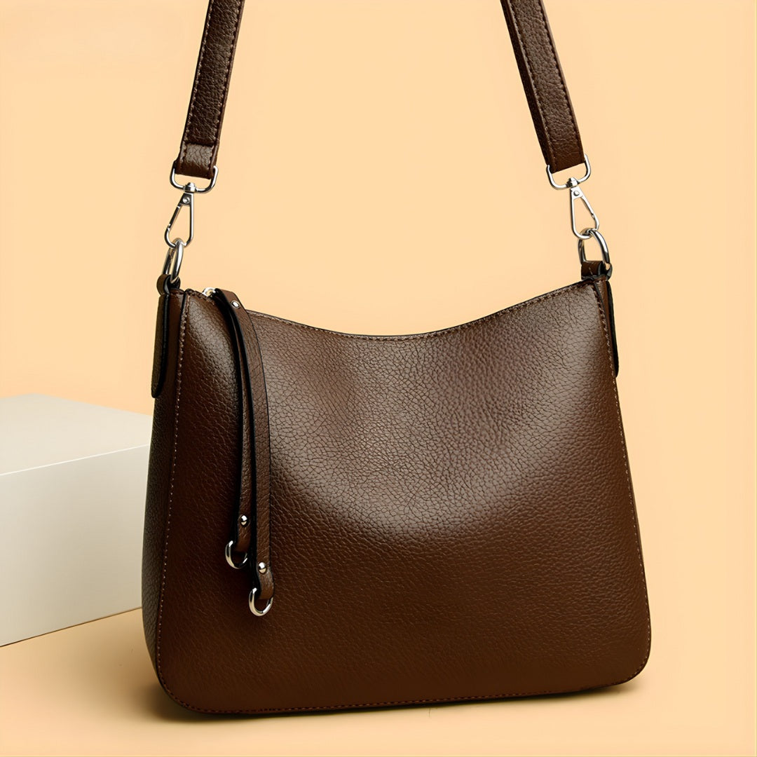 Theodosia Pebbled Shoulder Bag in Brown