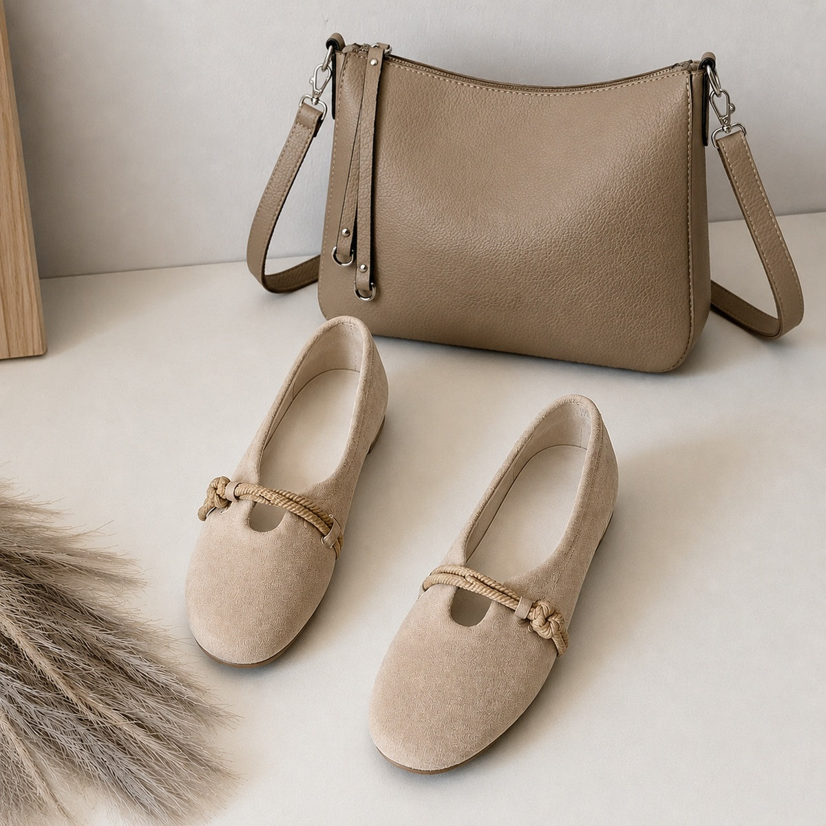 Sian Knotted Cord Flats in Beige
