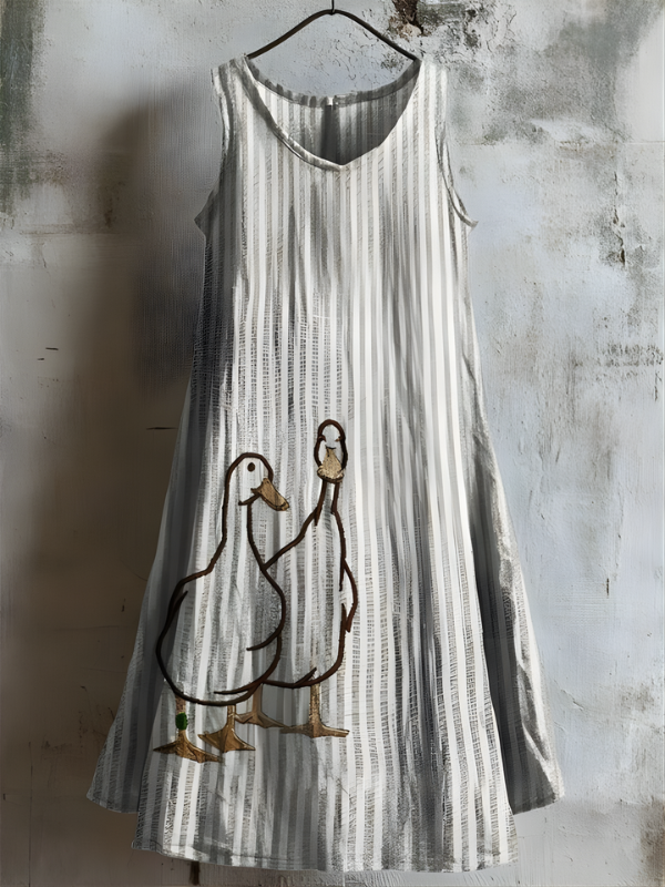 Country Ducks Embroidered Tank Dress