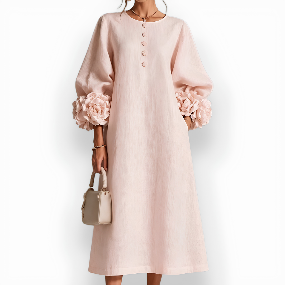 Kyliana | Romantic Floral Cuff Midi Dress