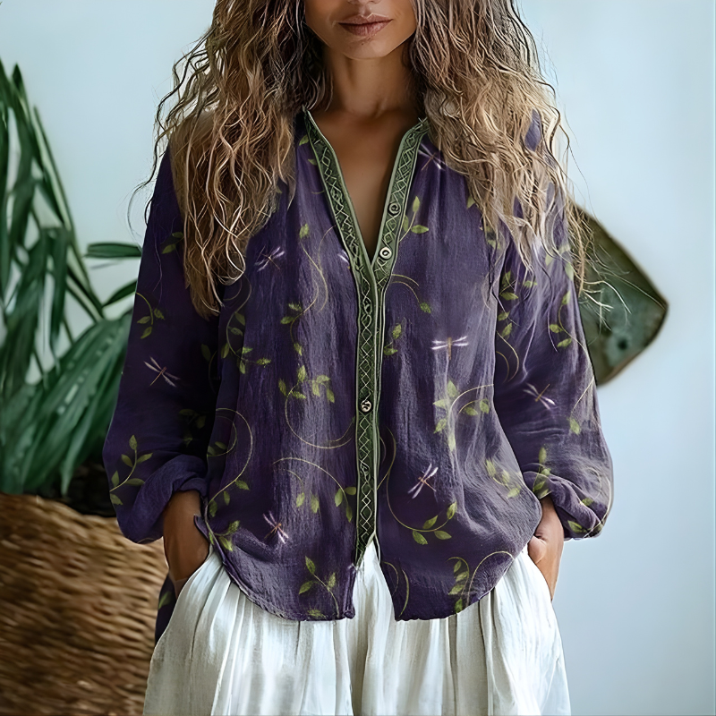 Toinette - Vintage Blouse With Leaf Print