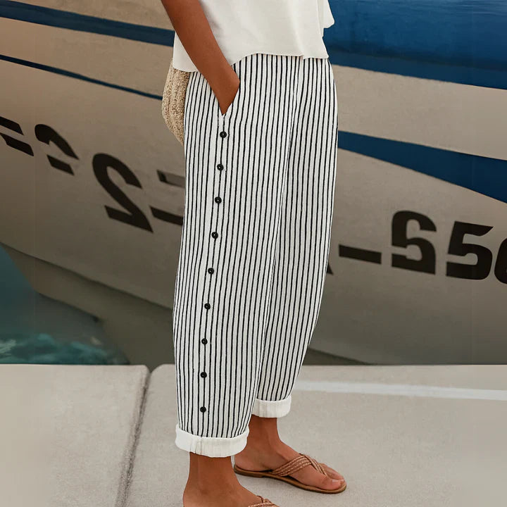 Megan Seabreeze Stripe Button Trousers