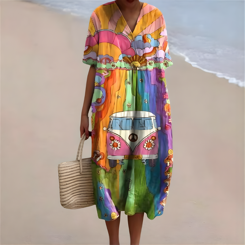 Adele | Retro Rainbow Summer Dress