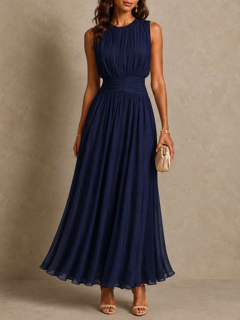 Frida Elegant Ruched Waist Chiffon Maxi Dress