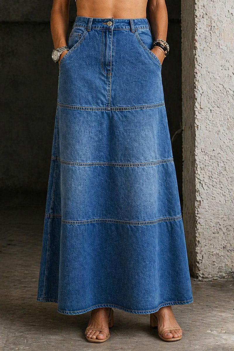 Paislee | Mid-Length Denim Skirt