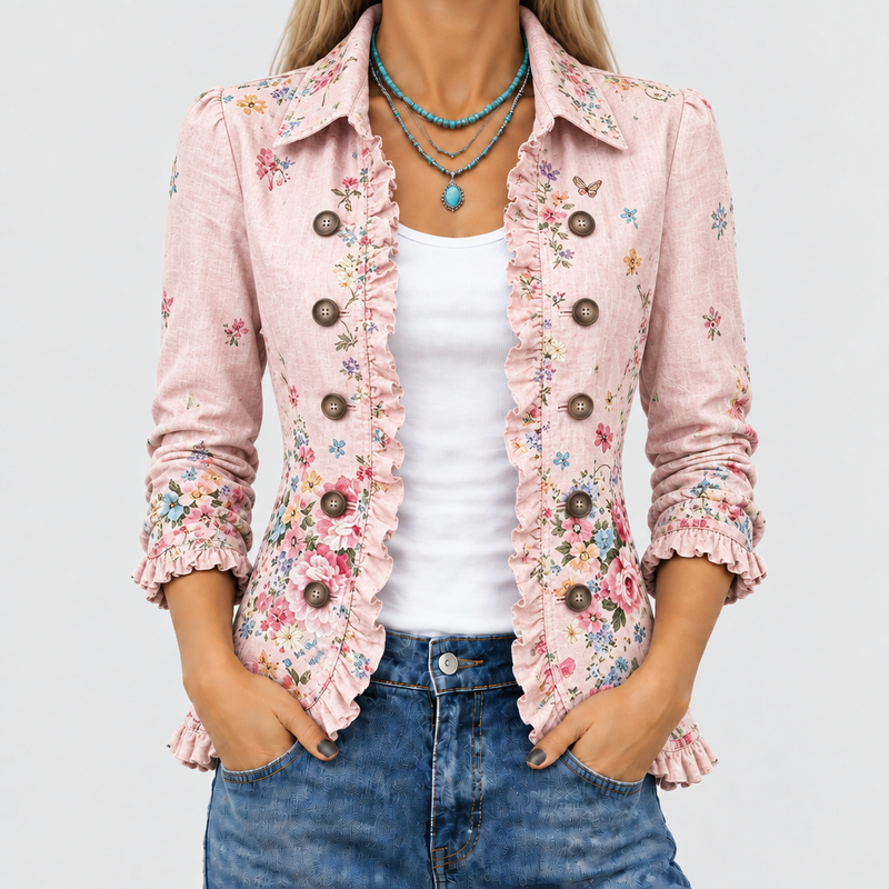 Felicity | Floral Ruffle Button-Up Jacket