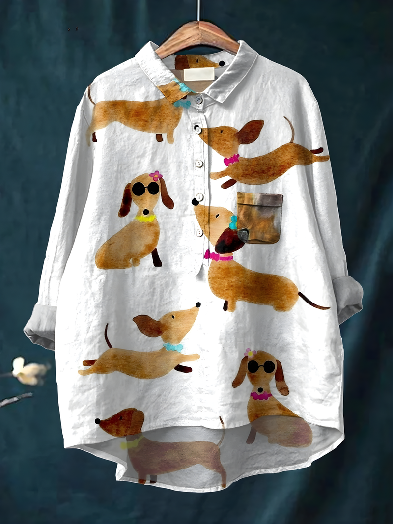 Ayah - Cute Dog Dachshund Art Print Casual Shirt