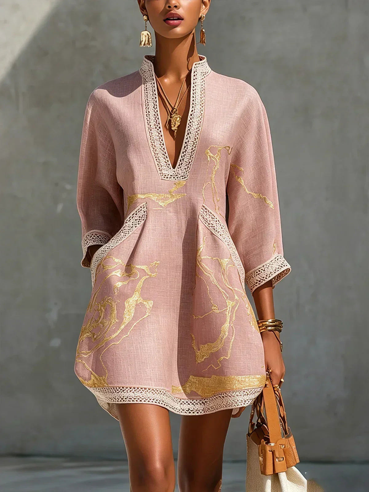 Soraya | Golden Lace Mini Dress