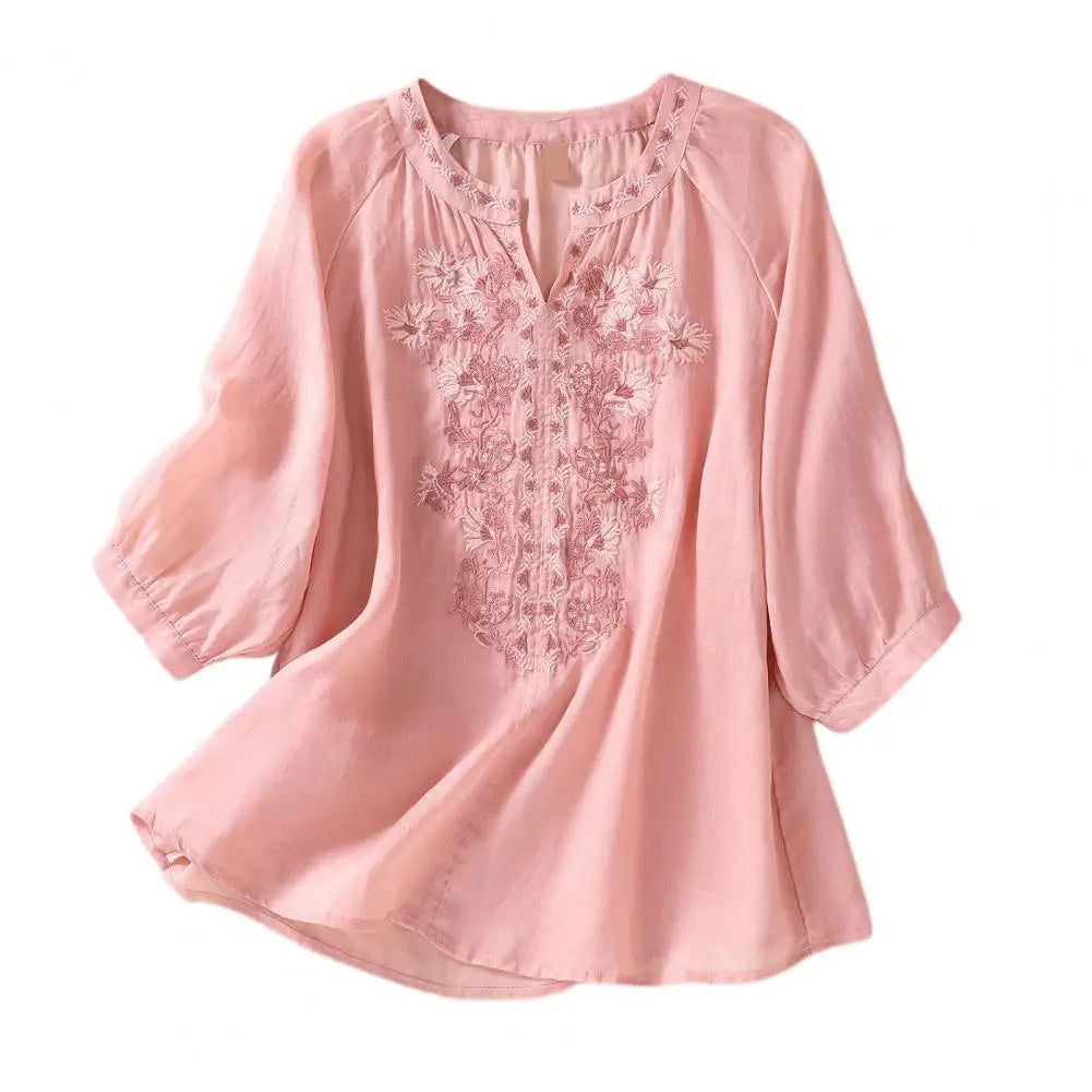 Acadia Split-Neck Peasant Top in Pink