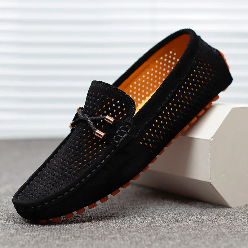 Adah Perforated Driving Loafers in Black