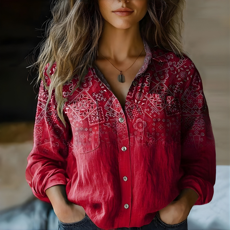 Adalia Bandana Print Shirt in Red