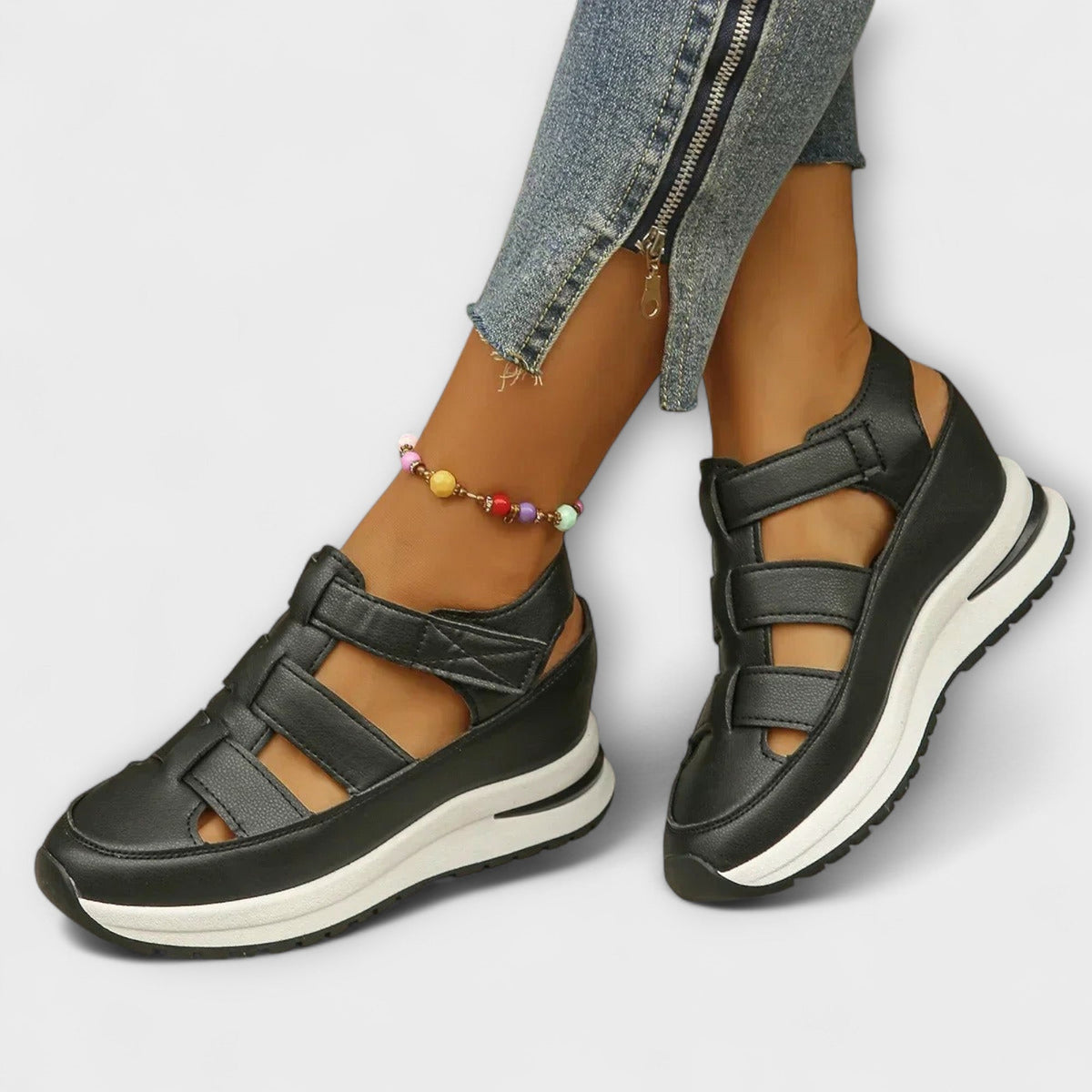 Agatha Cut-Out Sneaker Sandals in Black