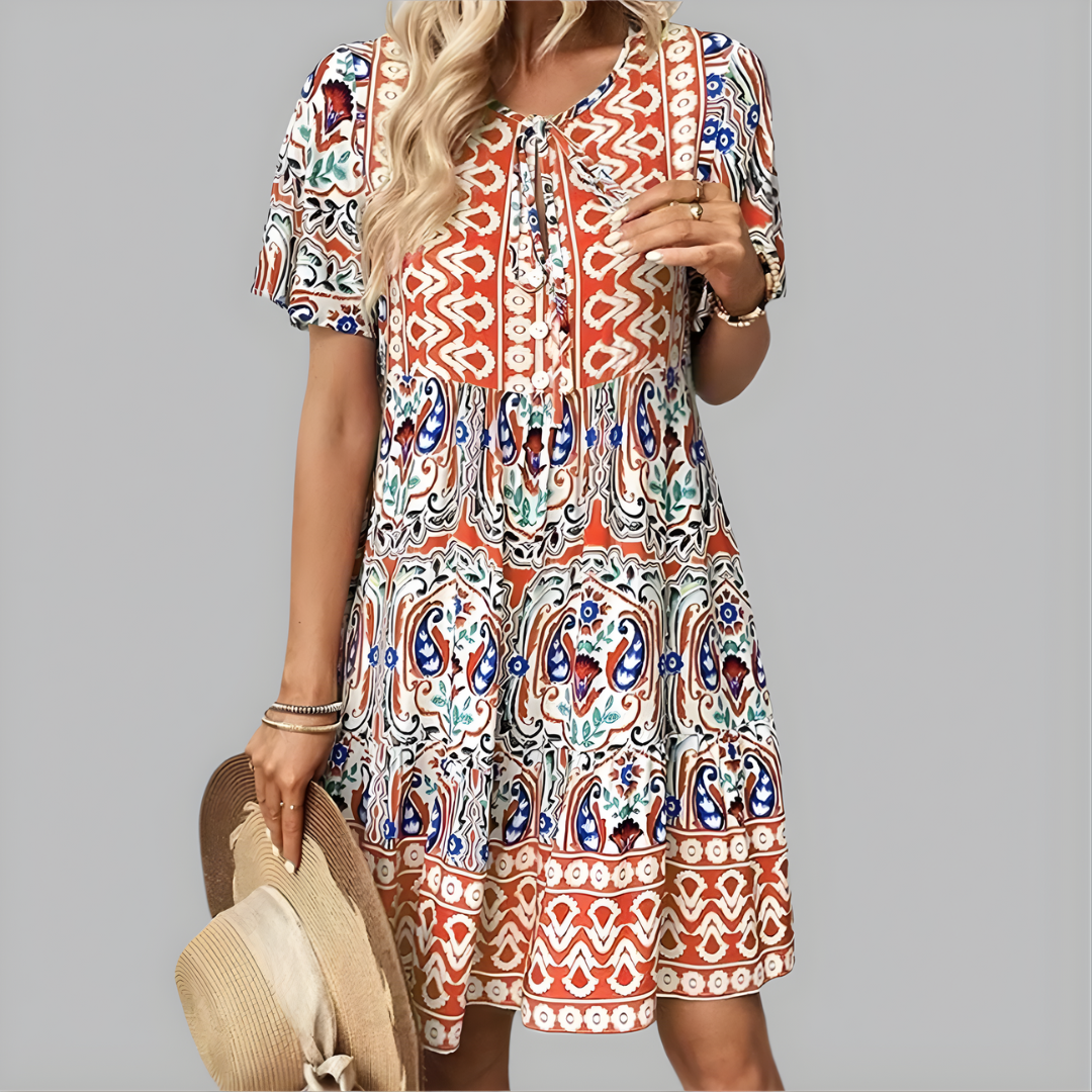 Agathe Paisley Tiered Dress in Orange