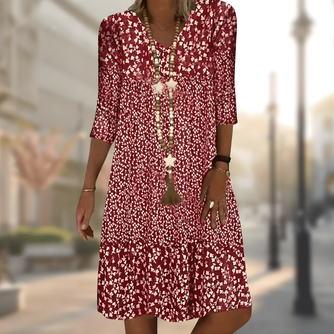 Alexina Ditsy Ruffle Dress in Red