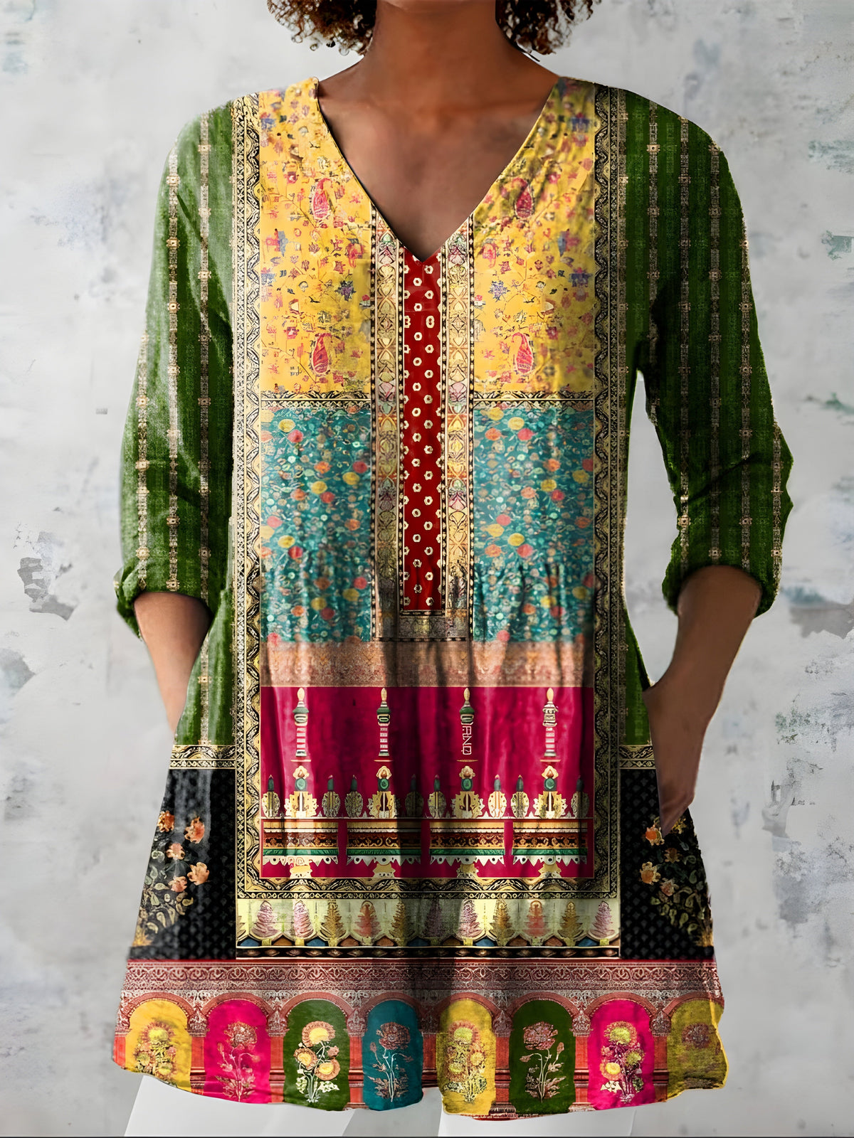 Alisa Patchwork Print Tunic in Multicolor