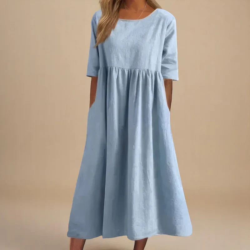 Alisha Gathered Midi Dress in Sky Blue