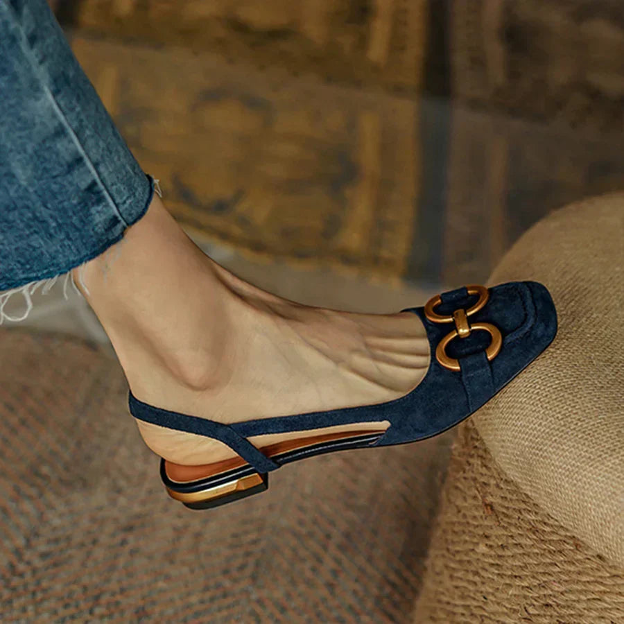 Allira Square-Toe Slingback Flats in Navy Blue