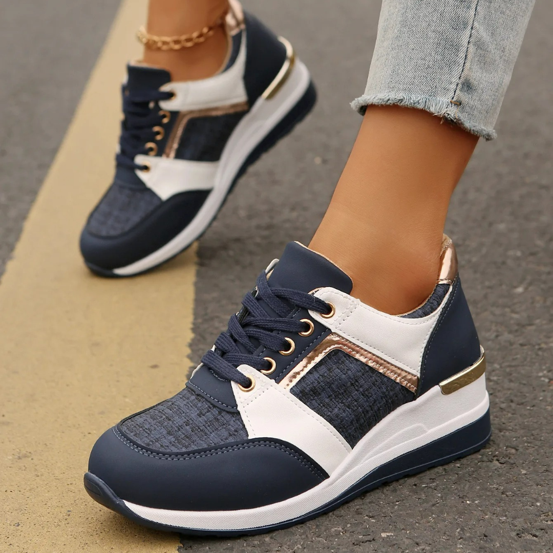 Alma Panelled Wedge Sneakers in Dark Blue