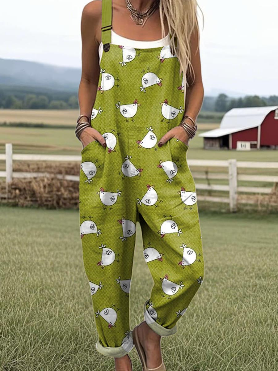 Alyssa Scattered Hen Overalls in Green