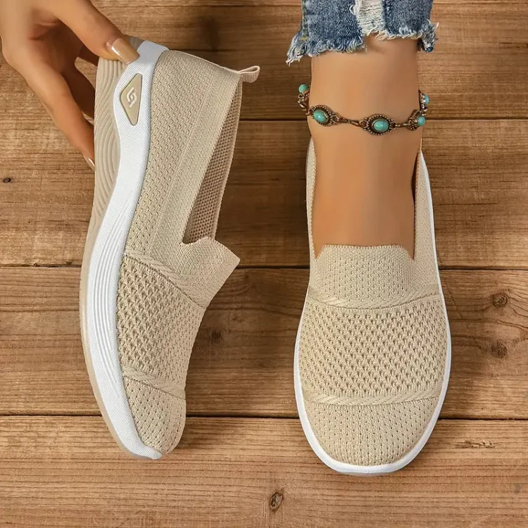 Amabel Knit Slip-On Sneakers in Beige