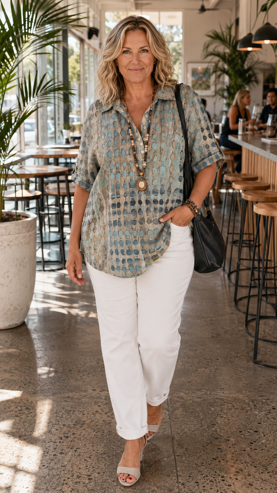 Amie Printed Collared Shirt in Green