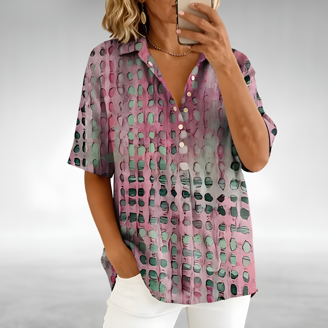 Amie Printed Collared Shirt in Pink