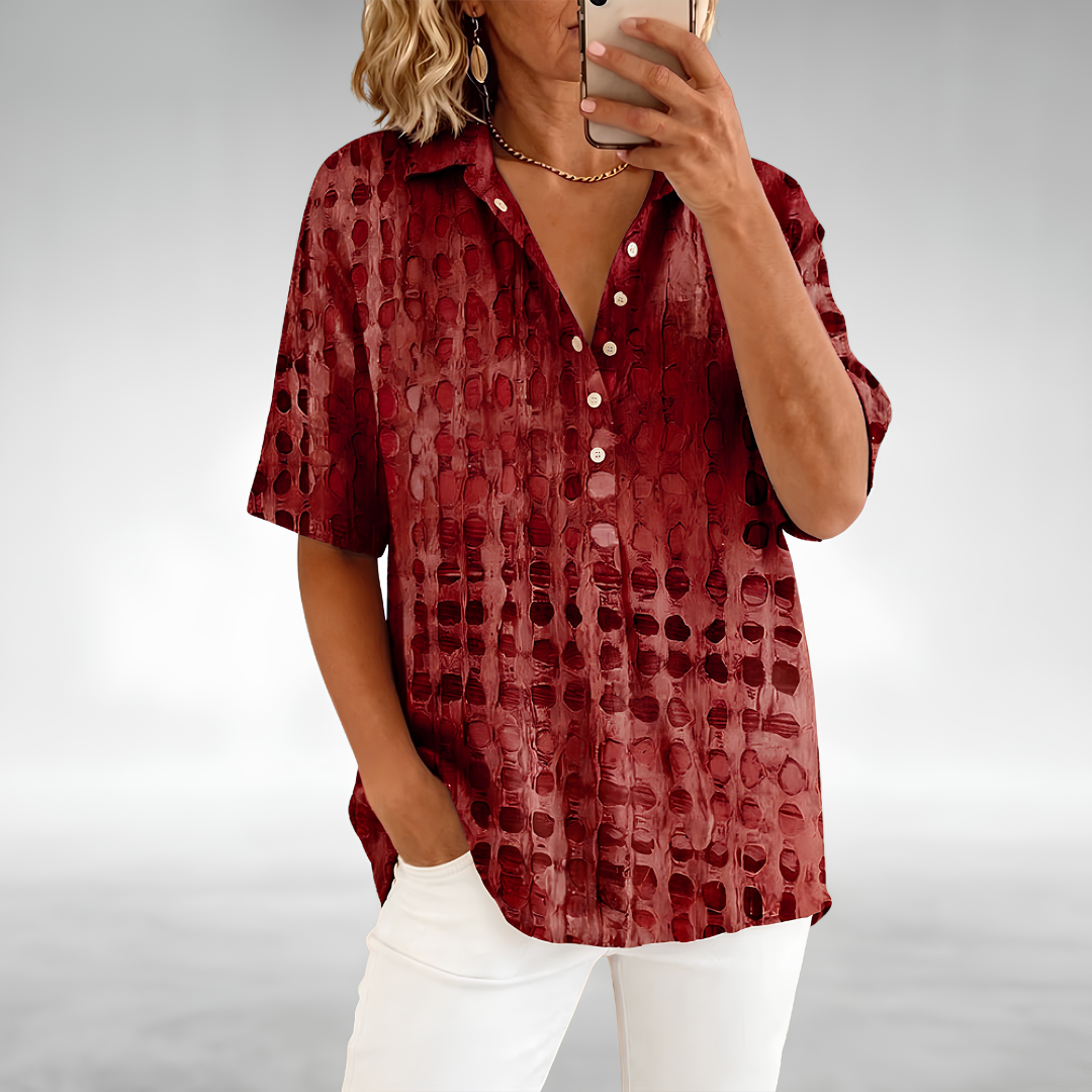 Amie Printed Collared Shirt in Red