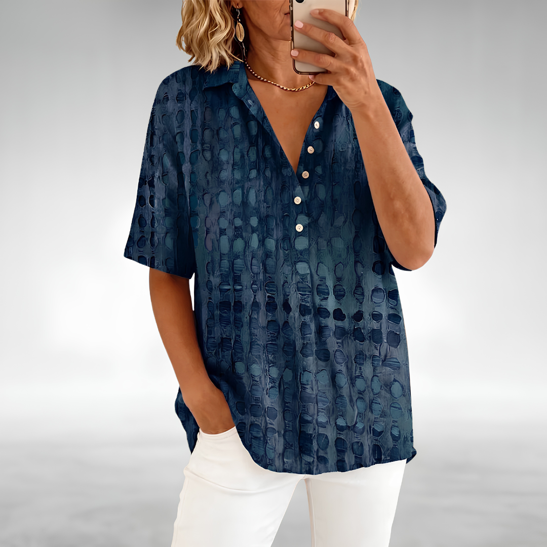 Amie Printed Collared Shirt in Navy Blue