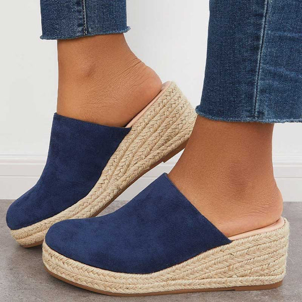 Anabelle Suede-Look Espadrille Mules in Blue