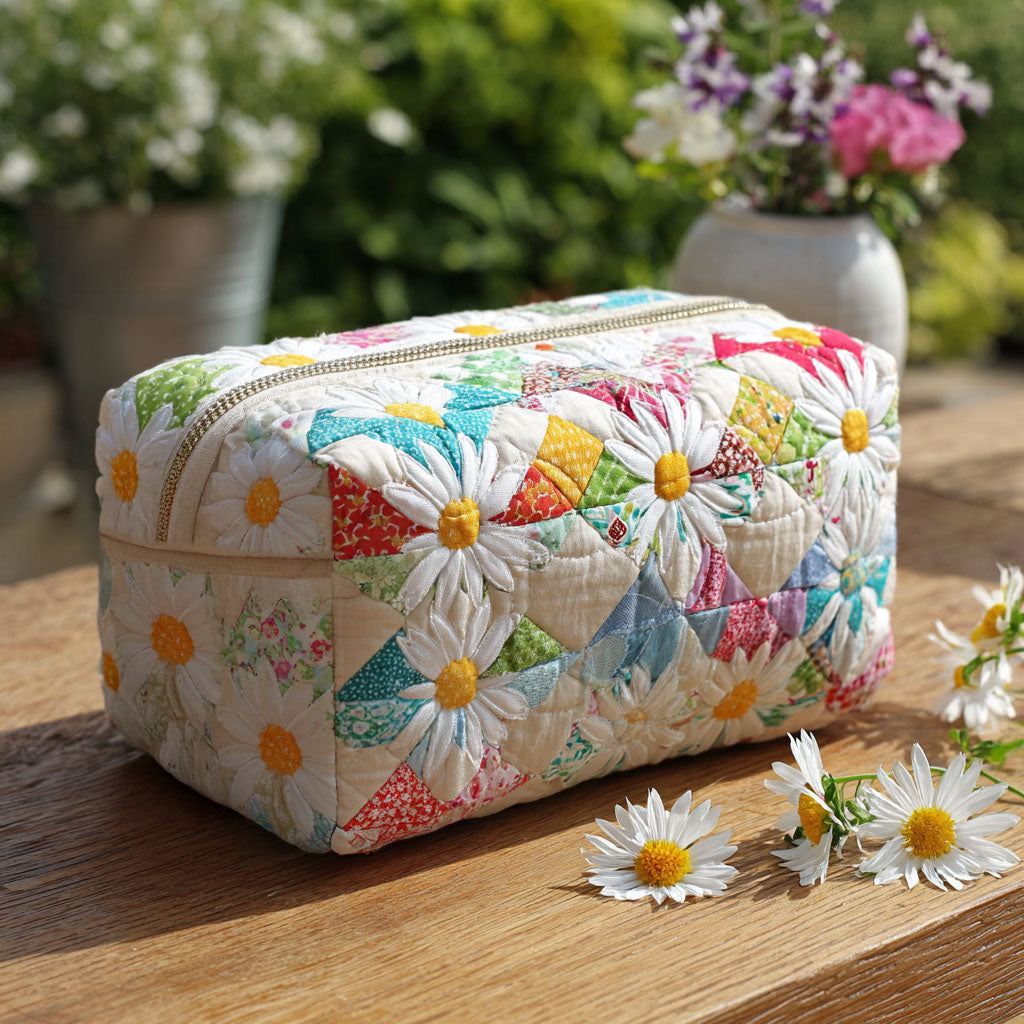 Angela Patchwork Toiletry Bag in White