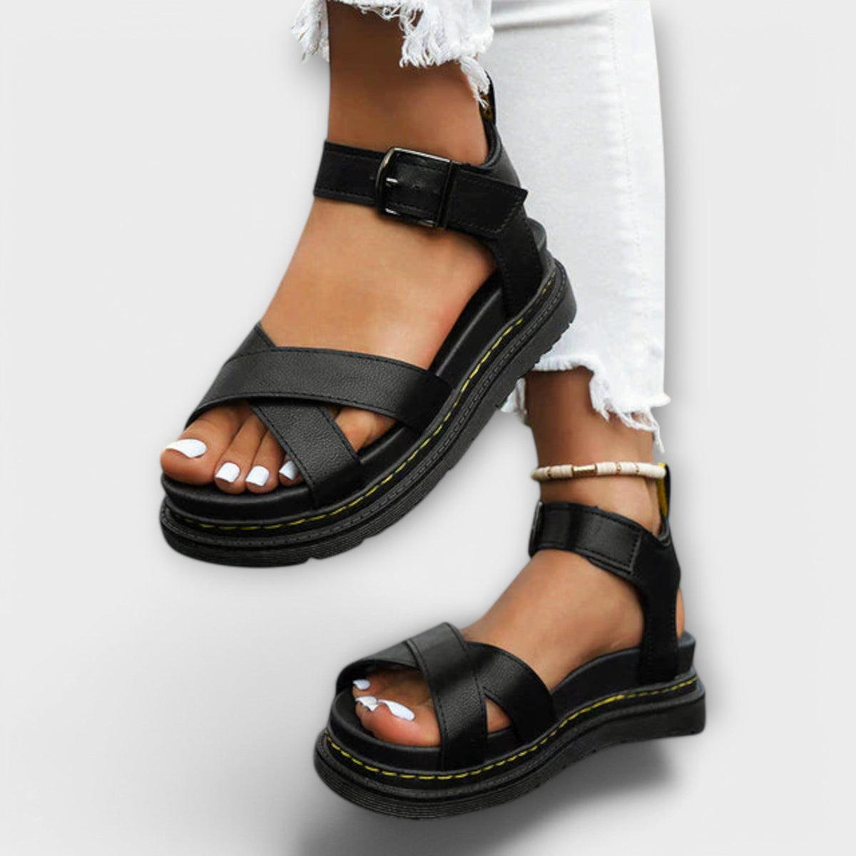Anita Cross-Strap Platform Sandals in Black