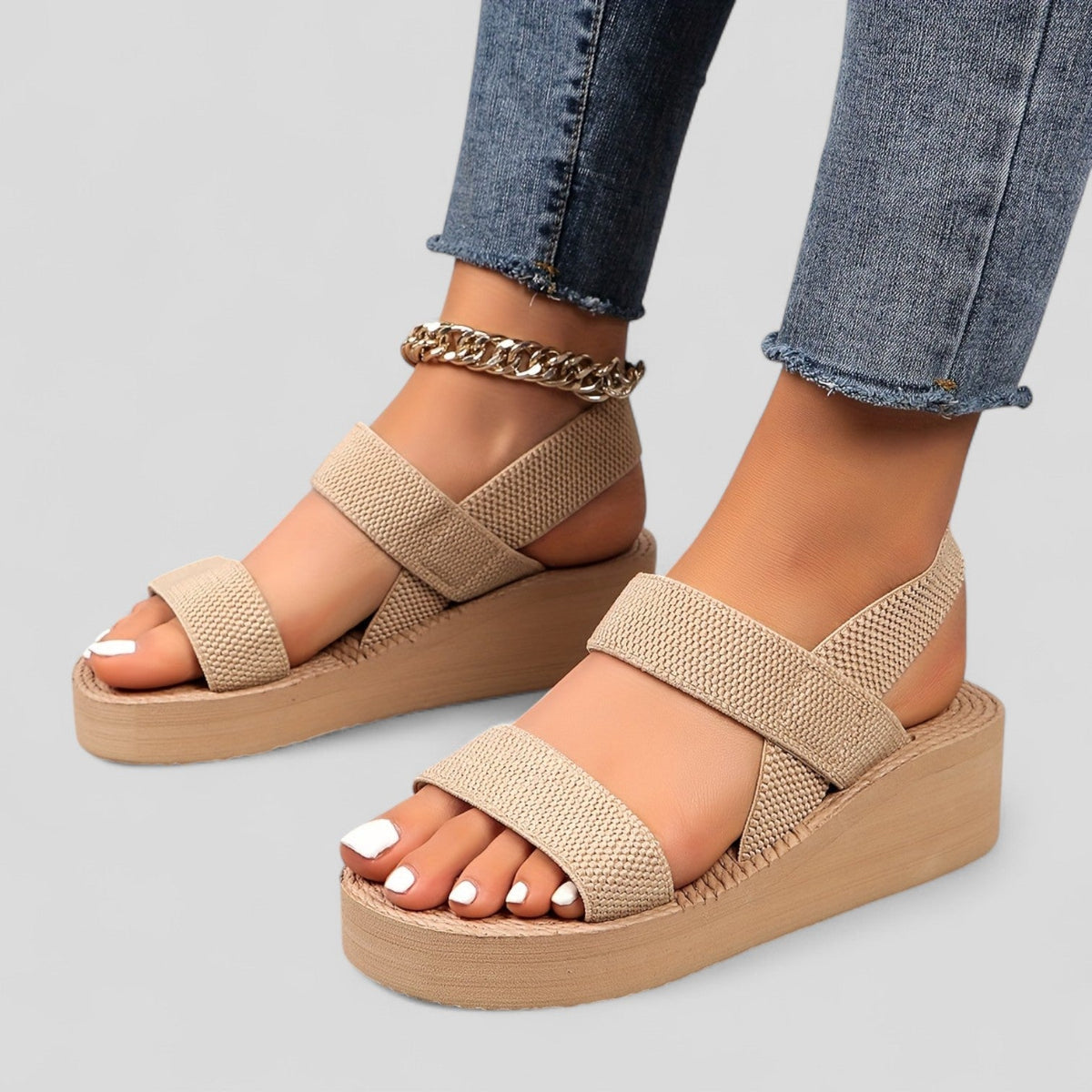 Ann Stretch Platform Sandals in Khaki