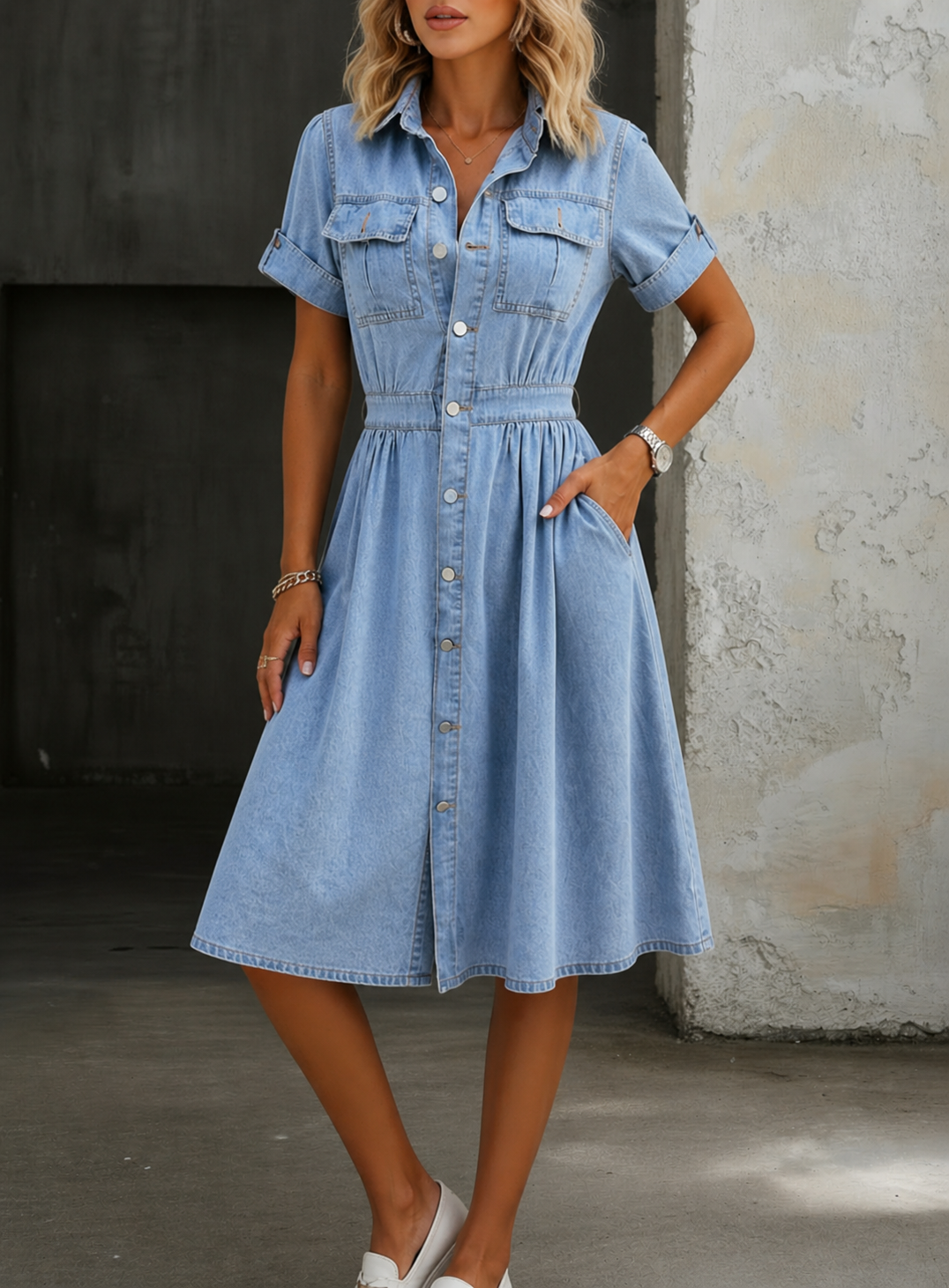 Annmarie Utility Denim Midi in Blue