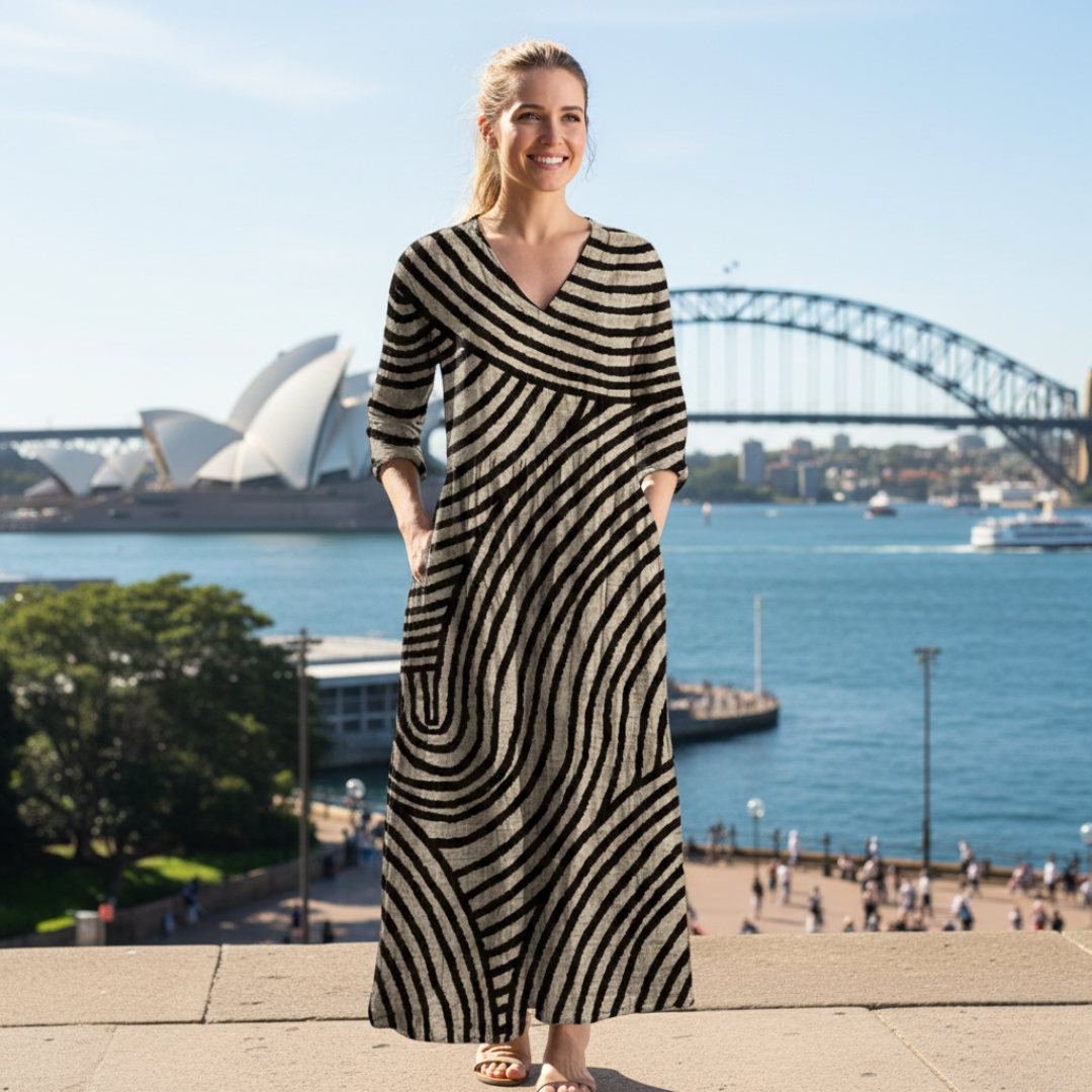 Arianne Swirl Maxi Dress in Beige