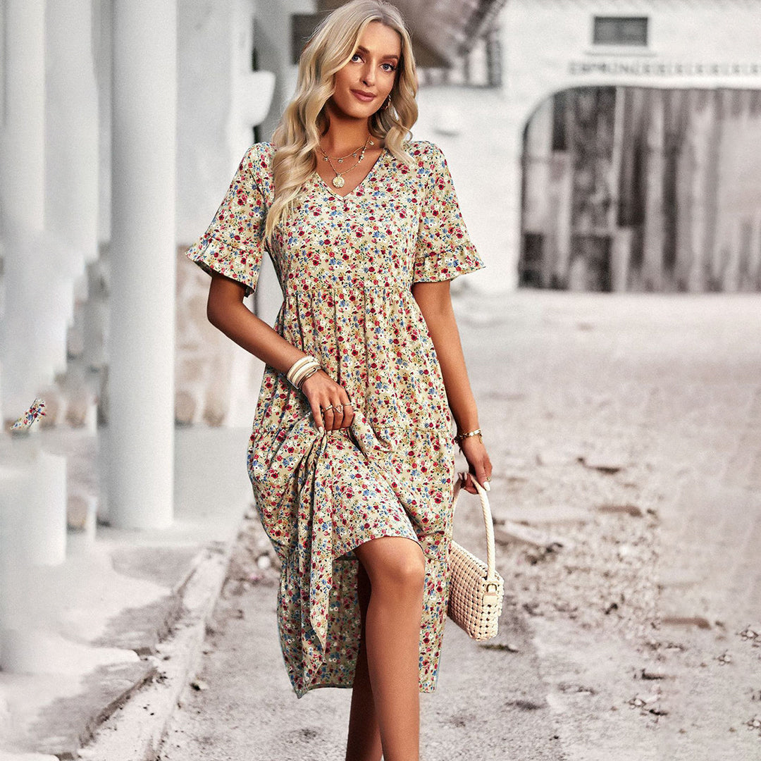 Armelle Ruffle Midi Dress in Apricot