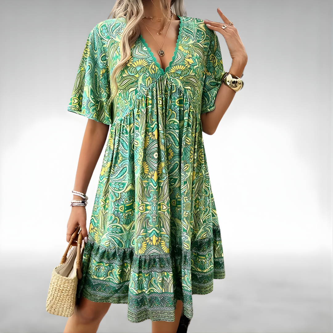 Auberta Paisley Swing Dress in Green
