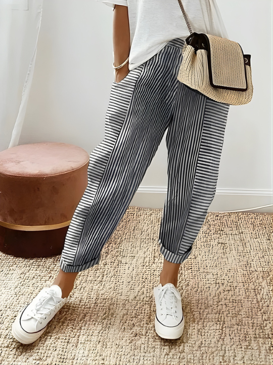 Aude Striped Cuffed Pants in Black