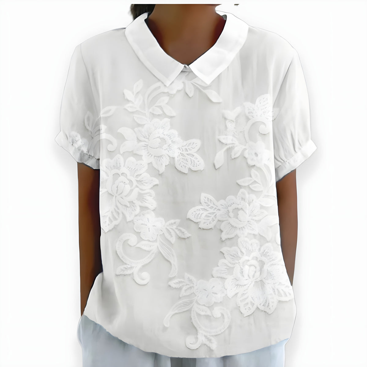 Aulora Lace Applique Blouse in White
