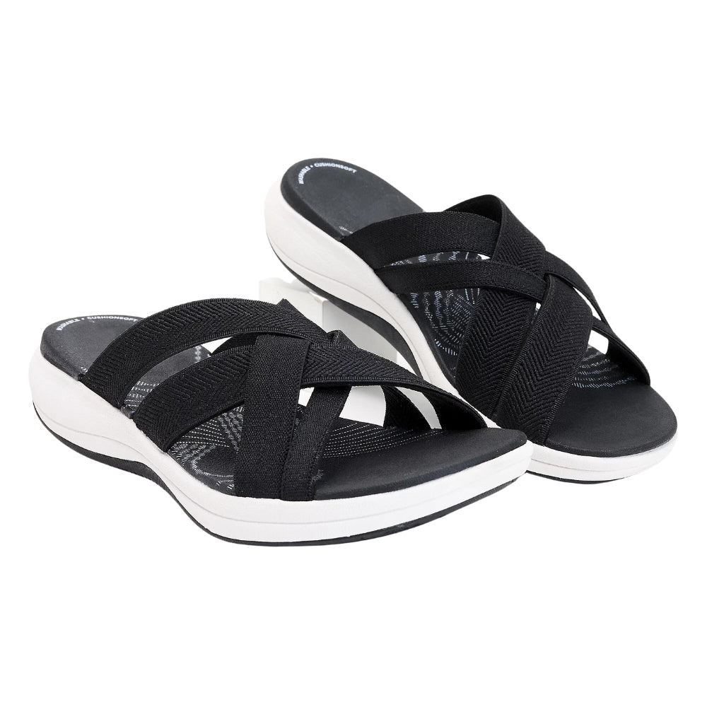 Avalyn Woven Crossover Slides in Black