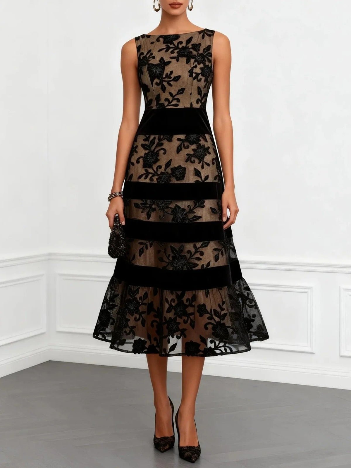 Avalyn Embroidered Mesh Midi