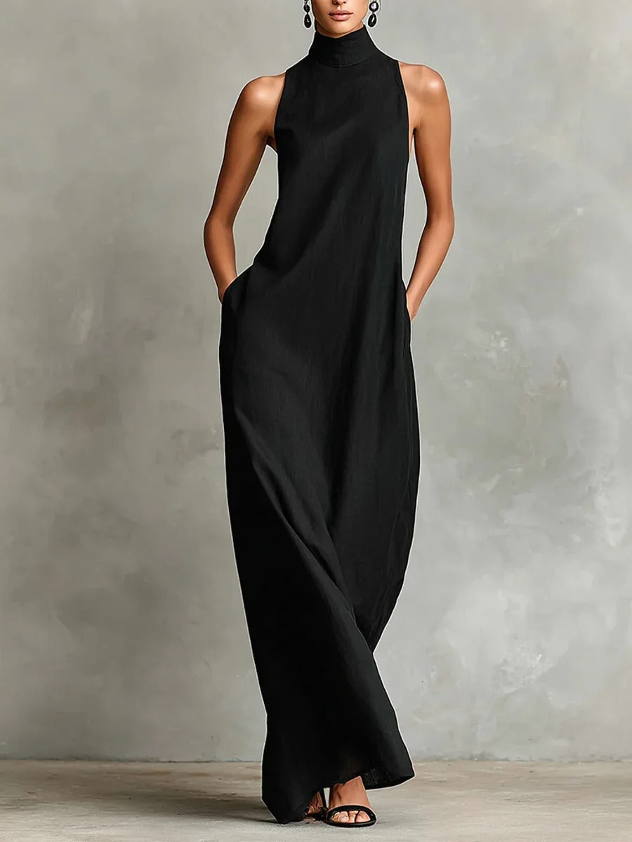 Avis High-Neck Maxi Dress in Black