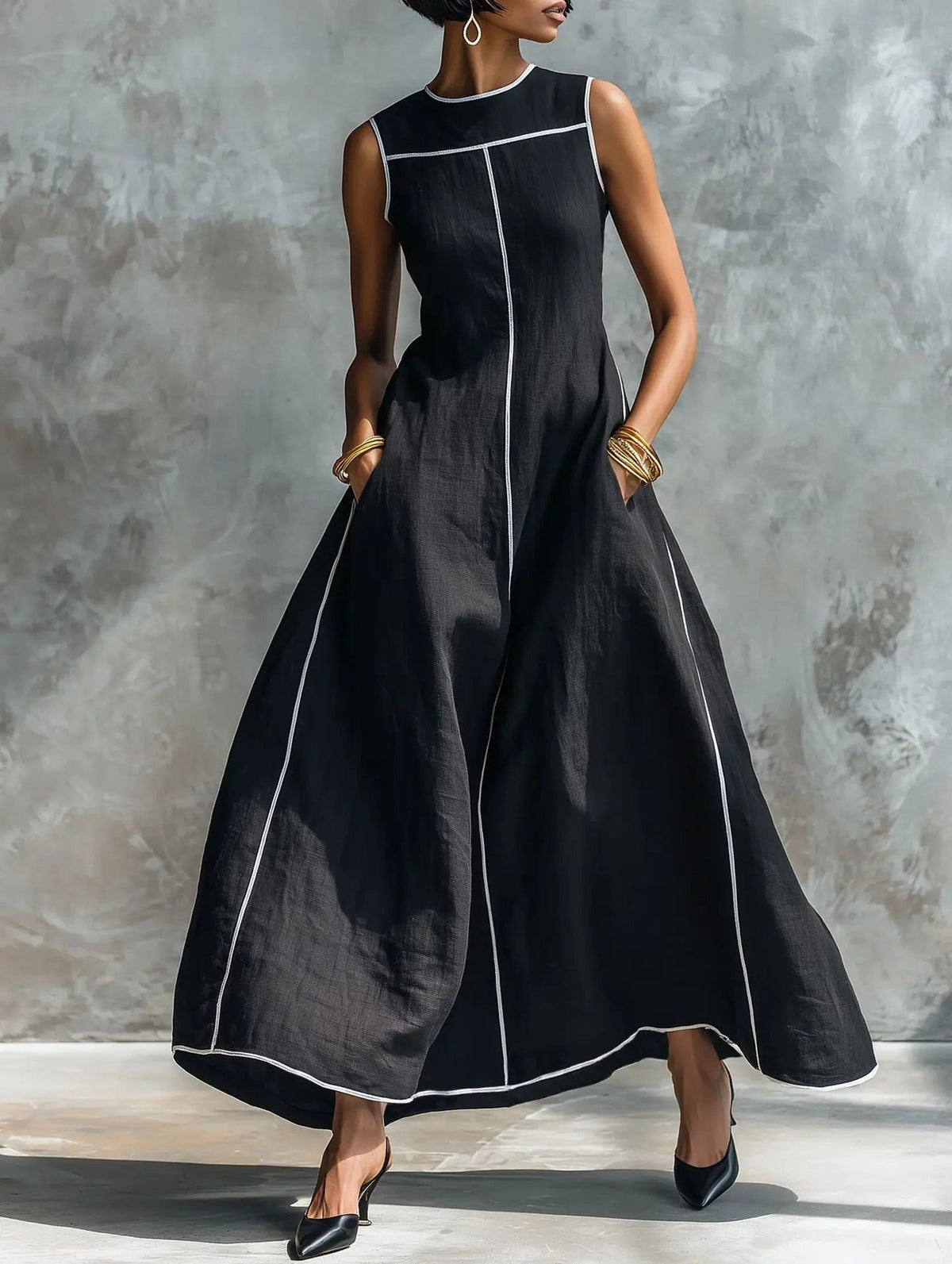 Beatrisa Piped A-Line Maxi in Black