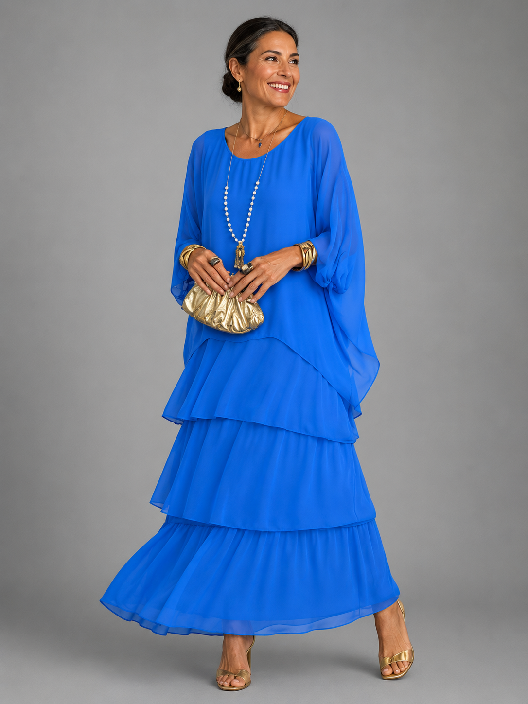 Beatrix Tiered Overlay Dress in Blue