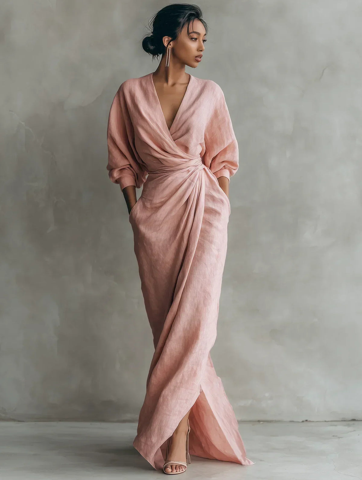 Bernadina Wrap-Front Maxi Dress in Pink