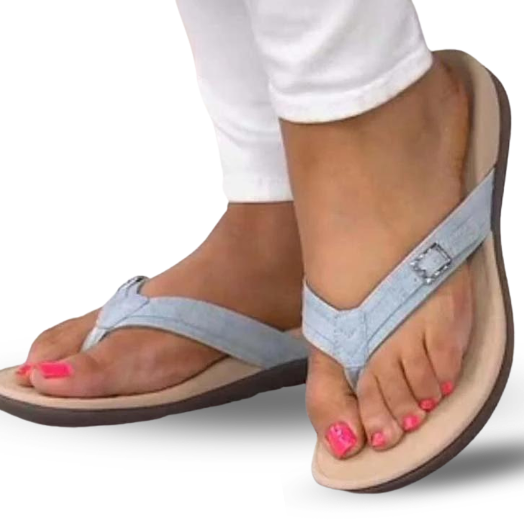 Beryl Buckle Toe-Post Sandals in Sky Blue