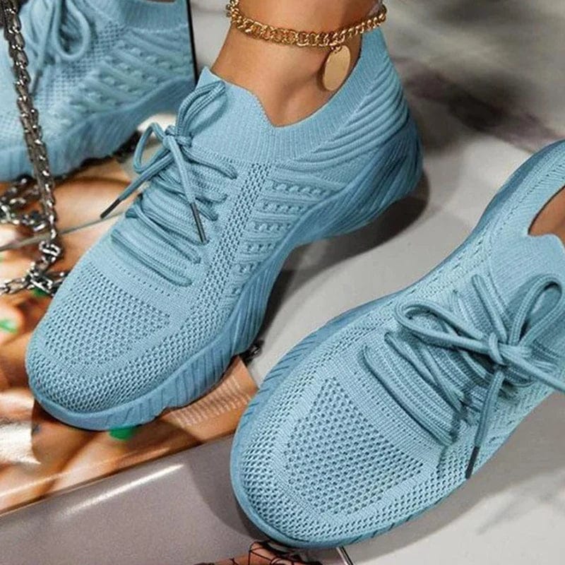 Bess Lace-Up Knit Sneakers in Sky Blue