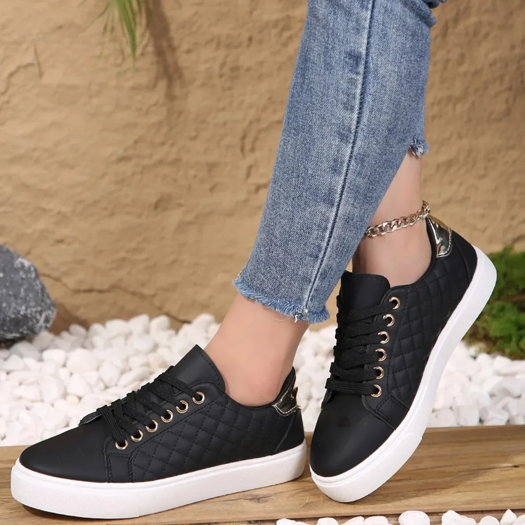Betsy Quilted Lace-Up Sneakers in Black