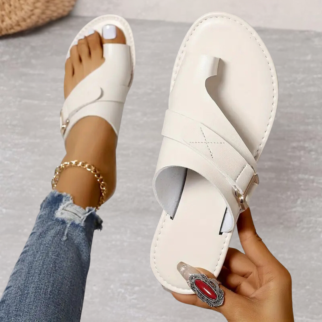 Beulah Buckled Toe-Loop Slides in White