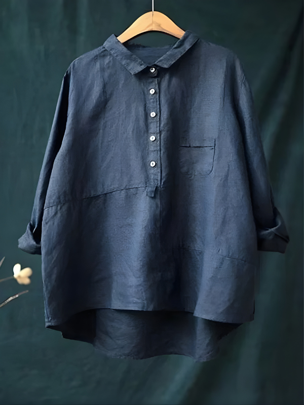 Bianka Popover Linen Shirt in Navy Blue